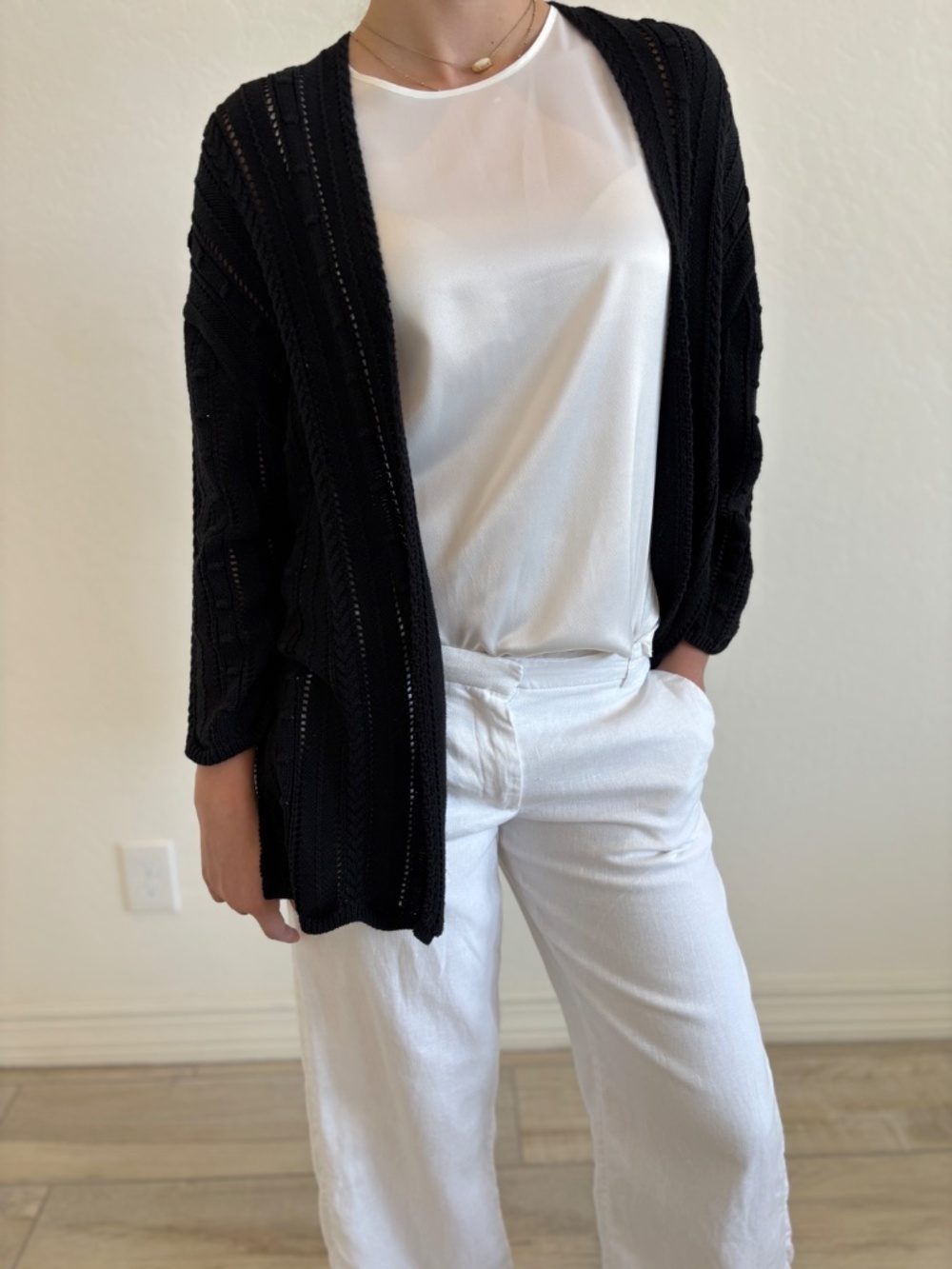 Autumn Cashmere Cotton Open Pointelle Duster black,Size XS, boho, cottagecore